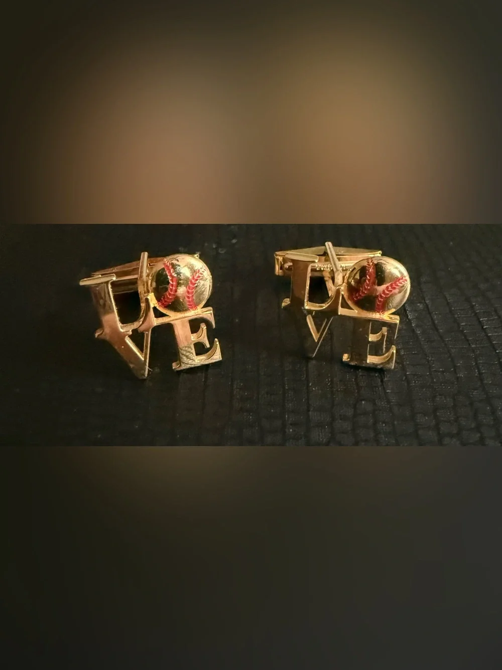 Gold-Tone 'LOVE' Baseball Cufflinks - Gold and Red